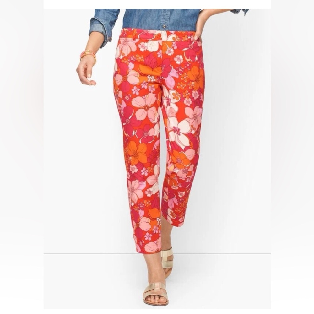 Talbots Pants Women 6 The Perfect Chop Chino Floral Pink Orange Mid Rise New